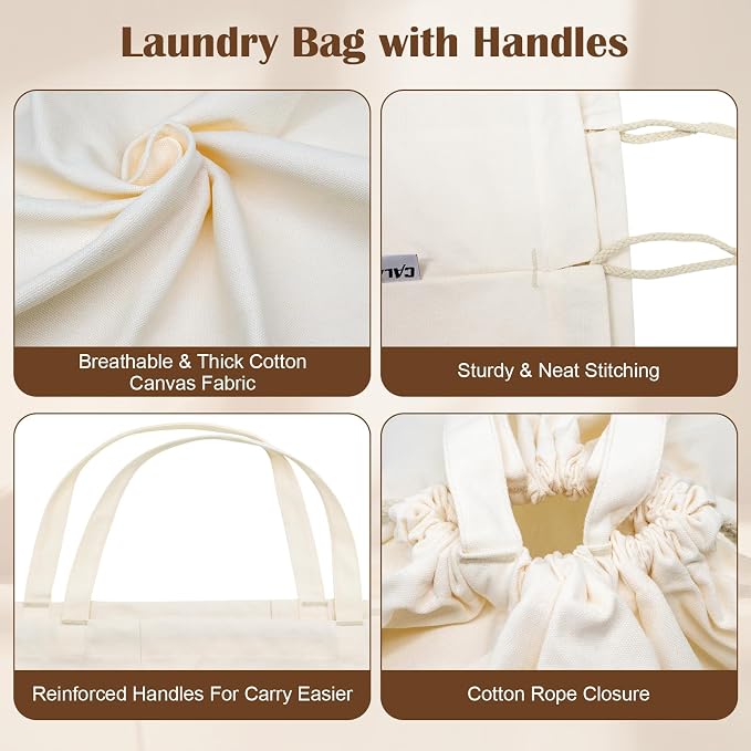 Canvas Laundry Bag 40in x 35in, Thick Cotton Laundry Bag - Image 3