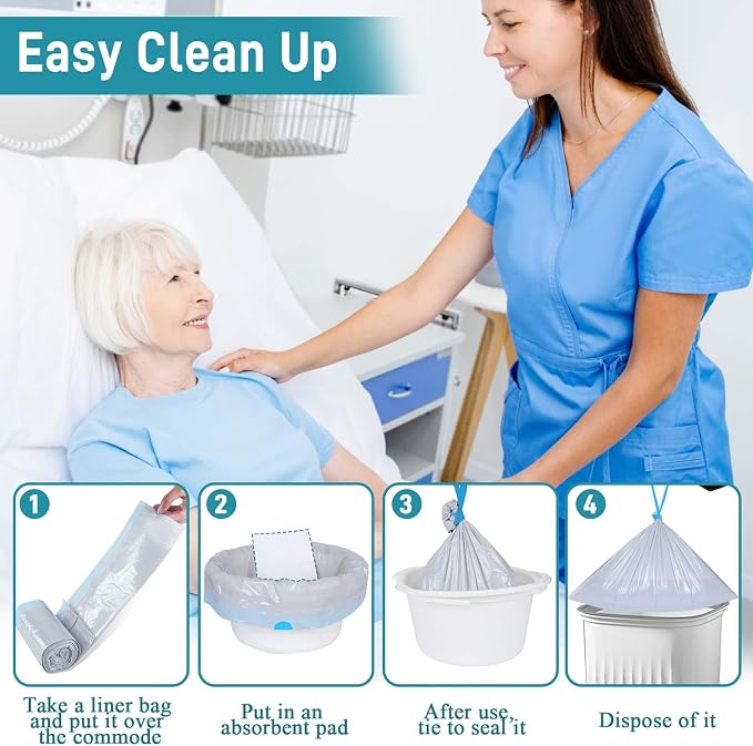 Commode Liners with Absorbent Pads- 50 Commode Bags+ 50 Commode Pads, Extra - Image 6