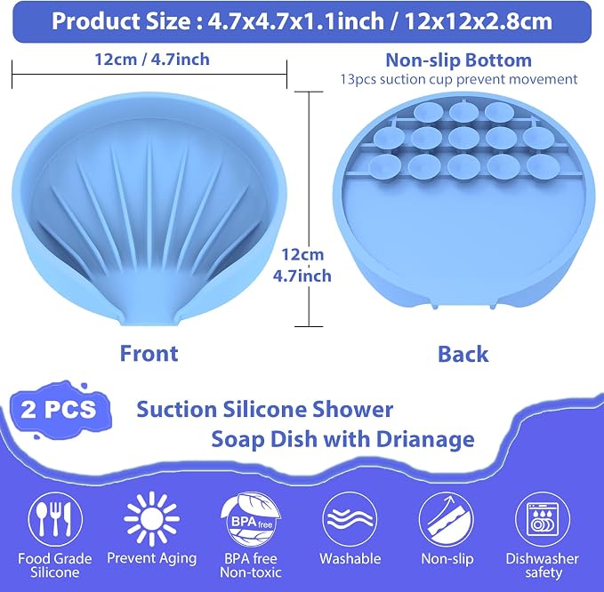 Self Draining Soap Dish, Silicone Suction Cup Soap Holder Tray Savers Container - Image 3