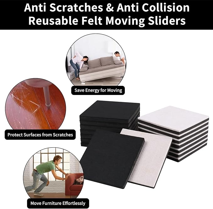 Ezprotekt 5" Square Felt Furniture Movers Sliders - Image 4