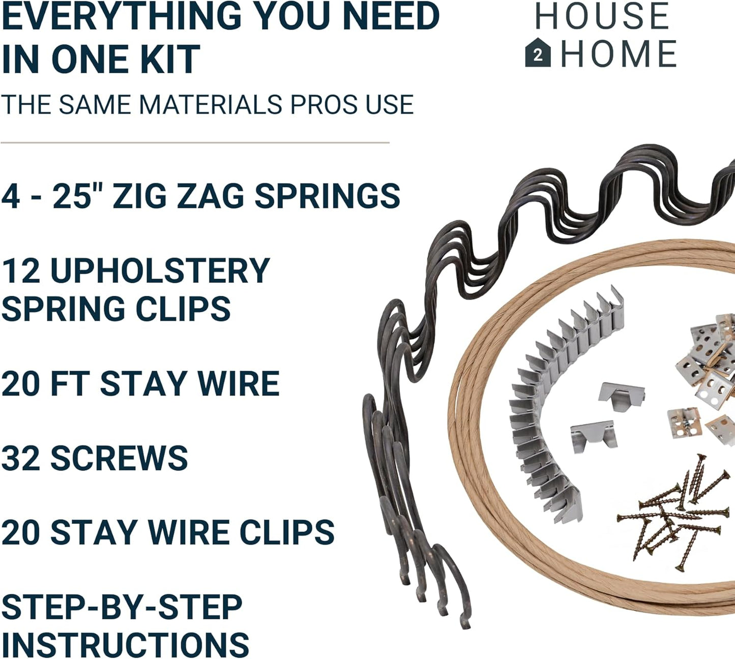 House2Home 25" 4 Pack Couch Spring Repair Kit – Recliner Chair & Couch Cushion Support – Sofa Support for Sagging Cushions, Sagging Couch Support – Recliner Springs Replacement