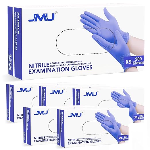 JMU XS Nitrile Gloves, Case of 1200, Powder-Free and Latex-Free Disposable by JMU