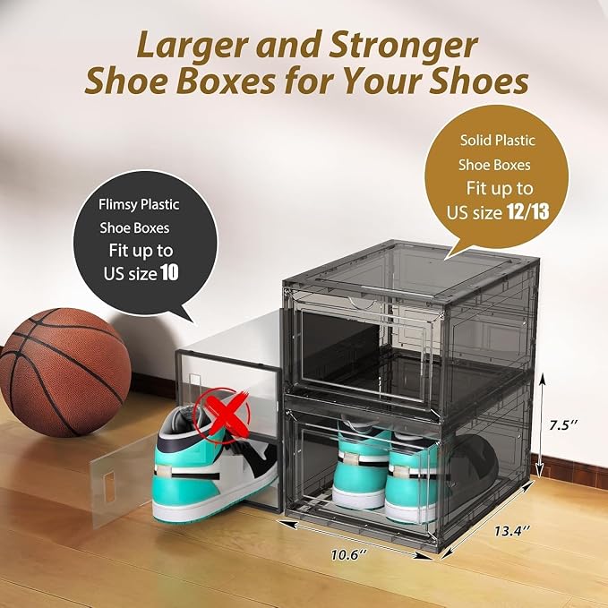 Mitees 10 Pack XX Large Thicken Sturdy Hard Plastic Clear Stackable Shoe - Image 5