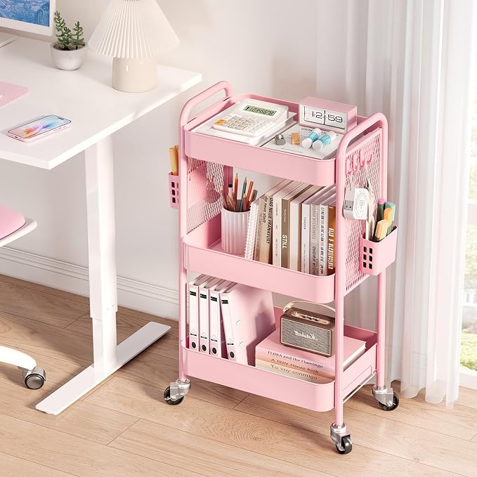 TOOLF 3 Tier Rolling Cart Storage Organizer, Metal Rolling Utility Cart - Image 2