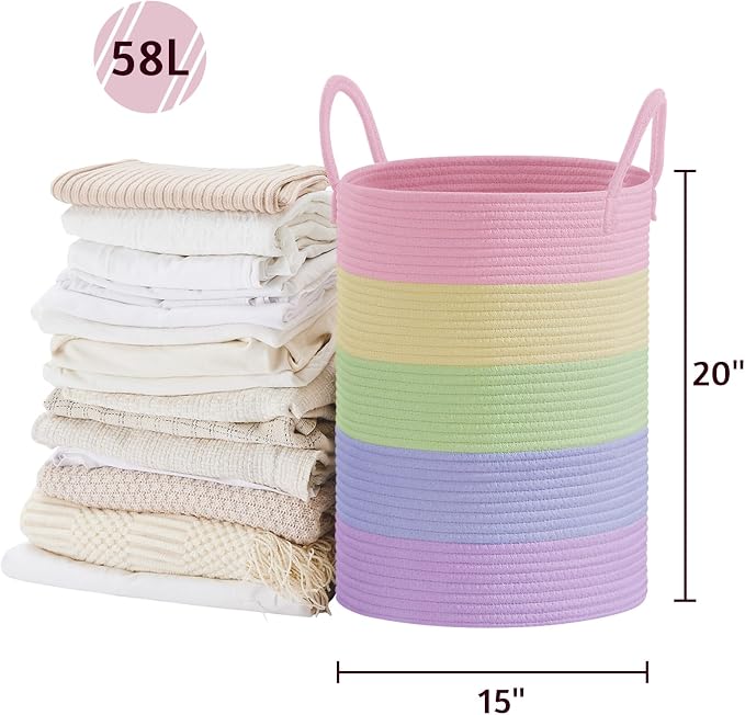 VIPOSCO Large Laundry Hamper, Tall Woven Rope Storage Basket - Image 5