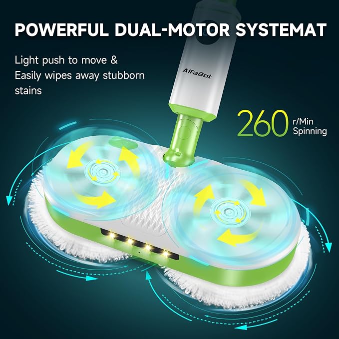 AlfaBot Cordless Electric Mop for Floor Cleaning, Dual Spin Mop - Image 3