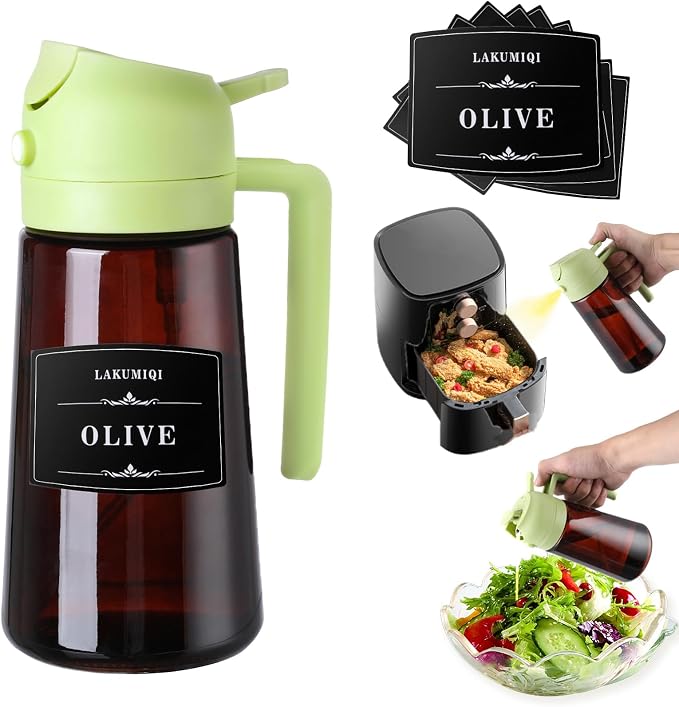 2-in-1 Glass Oil Dispenser & Sprayer - 16oz/470ml Leakproof Olive Oil Sprayer by LAKUMIQI