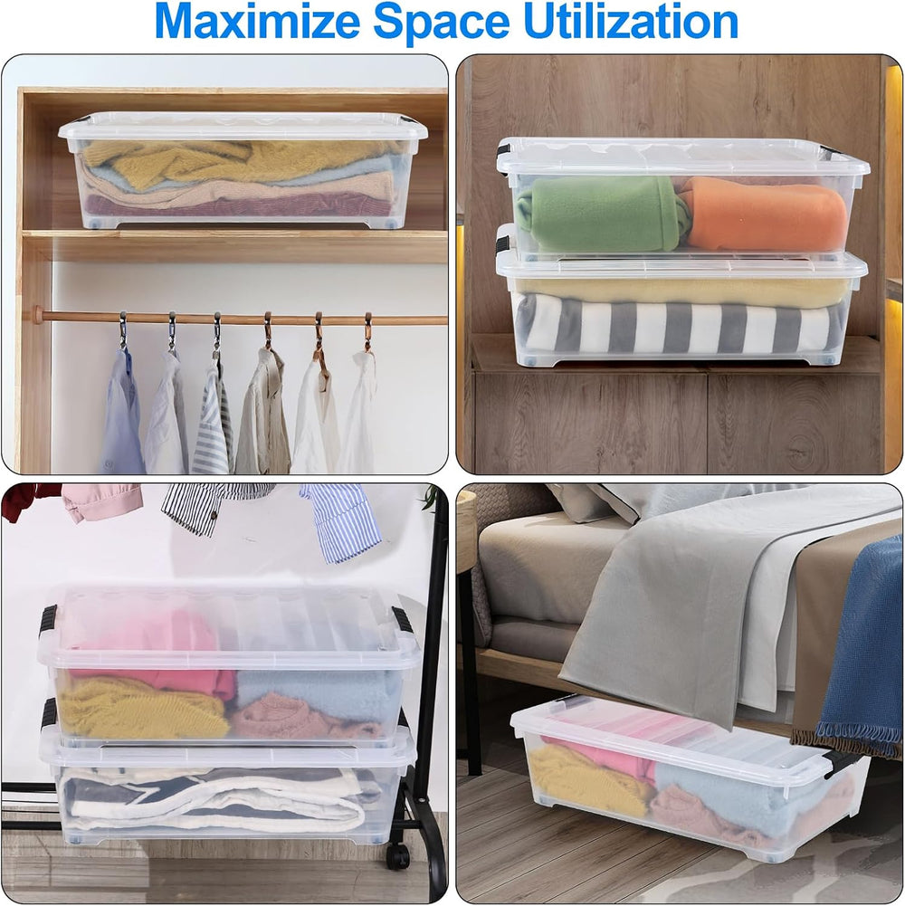 Xyskin 25 Qt Underbed Storage Bins with Wheels, 4-Pack Under Bed Container