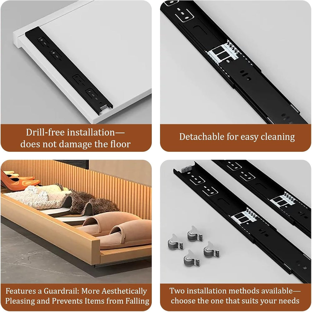 Solid Wood Pull Out Shoe Rack,40-80cm Length, Push-to-Open or Pull-Out, Slidi...