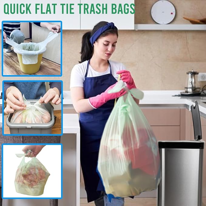 8-10 Gallon Flap Tie Compostable Trash Bags, Compost Bags Kitchen Trash Bags - Image 3