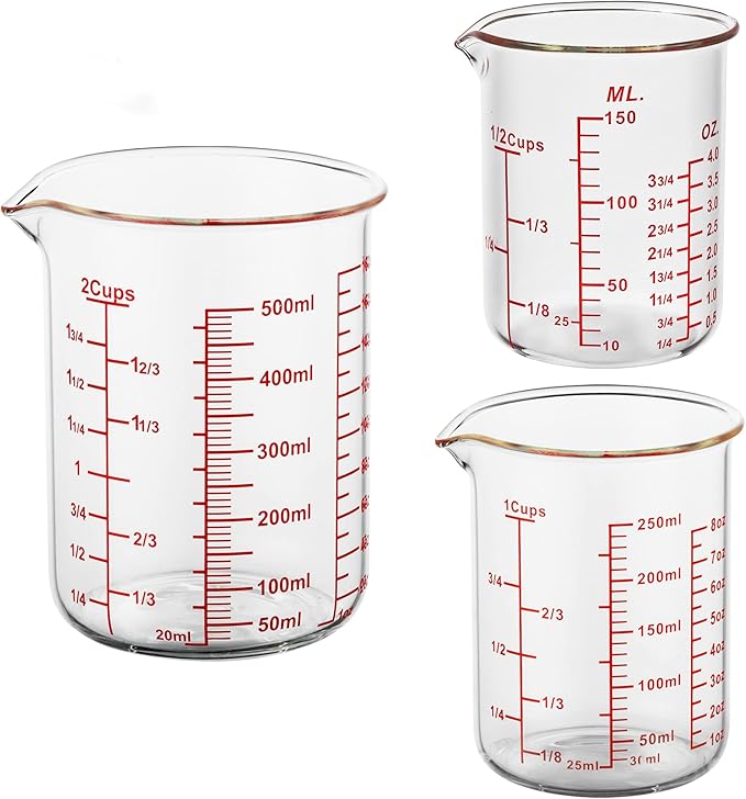 3 Piece Glass Measuring Cup Set, Includes 1/2-Cup, and 2-Cup High Borosilicate by AckersBORO33