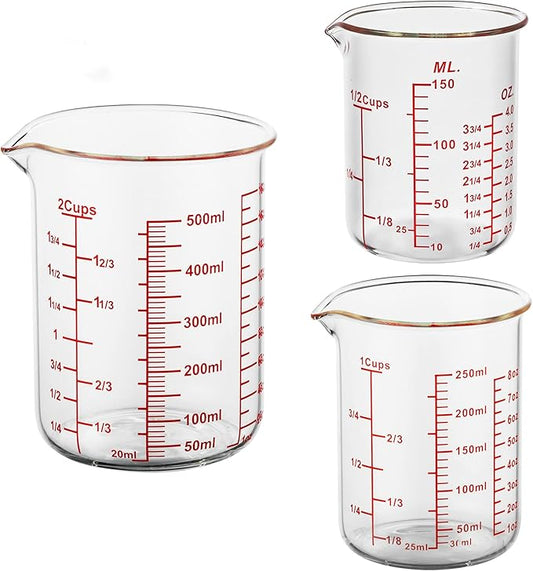 3 Piece Glass Measuring Cup Set, Includes 1/2-Cup, and 2-Cup High Borosilicate by AckersBORO33