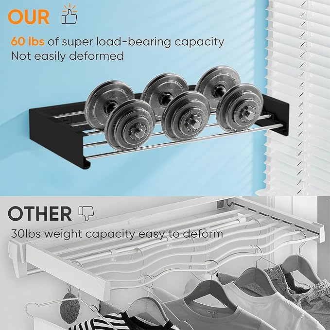 Wall Mounted Clothes Drying Rack, 5 Aluminum Rods, Collapsible, 32 inches - Image 3