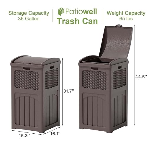 Patiowell 36 Gallon Outdoor Trash Can, Resin Outdoor Garbage Can - Image 6