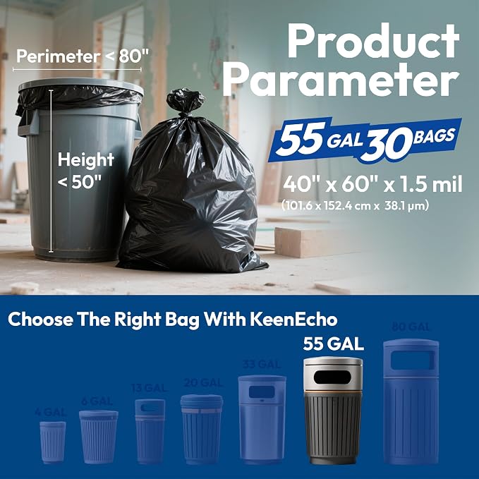 Heavy Duty Contractor Trash Bags 55-60 Gallon, 1.5Mil Extra Thick, Strong Black - Image 6