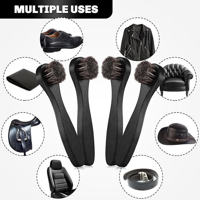 4 Pcs Horsehair Shine Shoes Brush Kit Polish Dauber Applicators Cleaning - Image 7