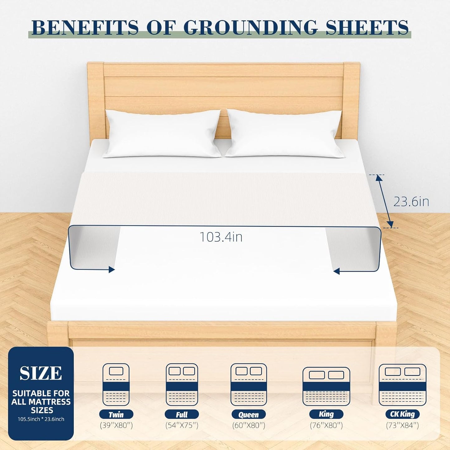 Grounding Sheet for All Mattress Sizes, with grounding Cord and Test Pen (Alabaster,105.3 * 23.3inch)