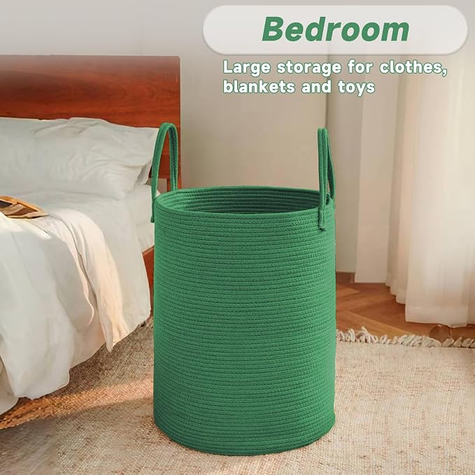 Large Woven Laundry Basket Hamper, 100L Cotton Rope Storage Bin - Image 4