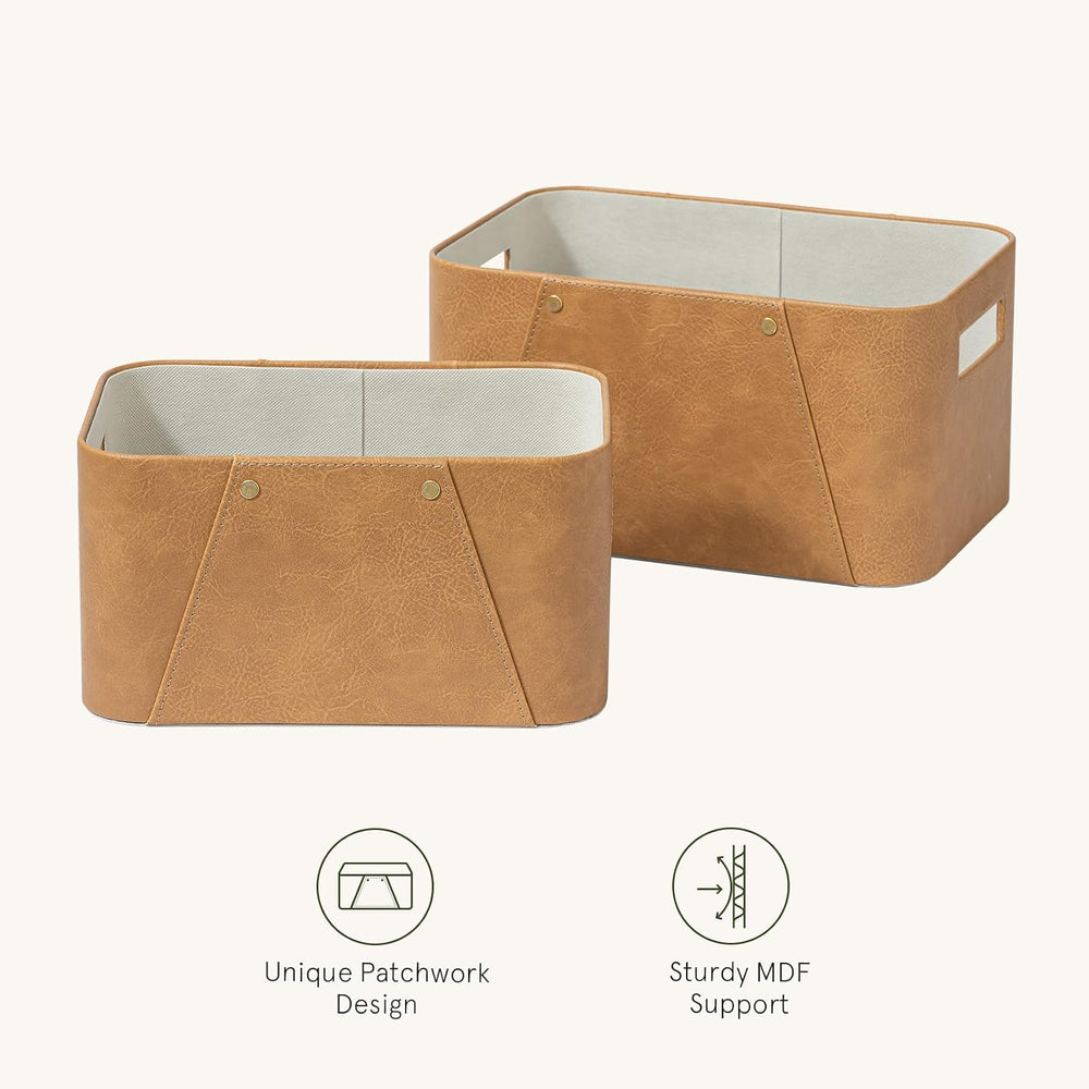La Jolie Maison Faux Leather Storage Baskets for Organizing, Camel 2 Pack
