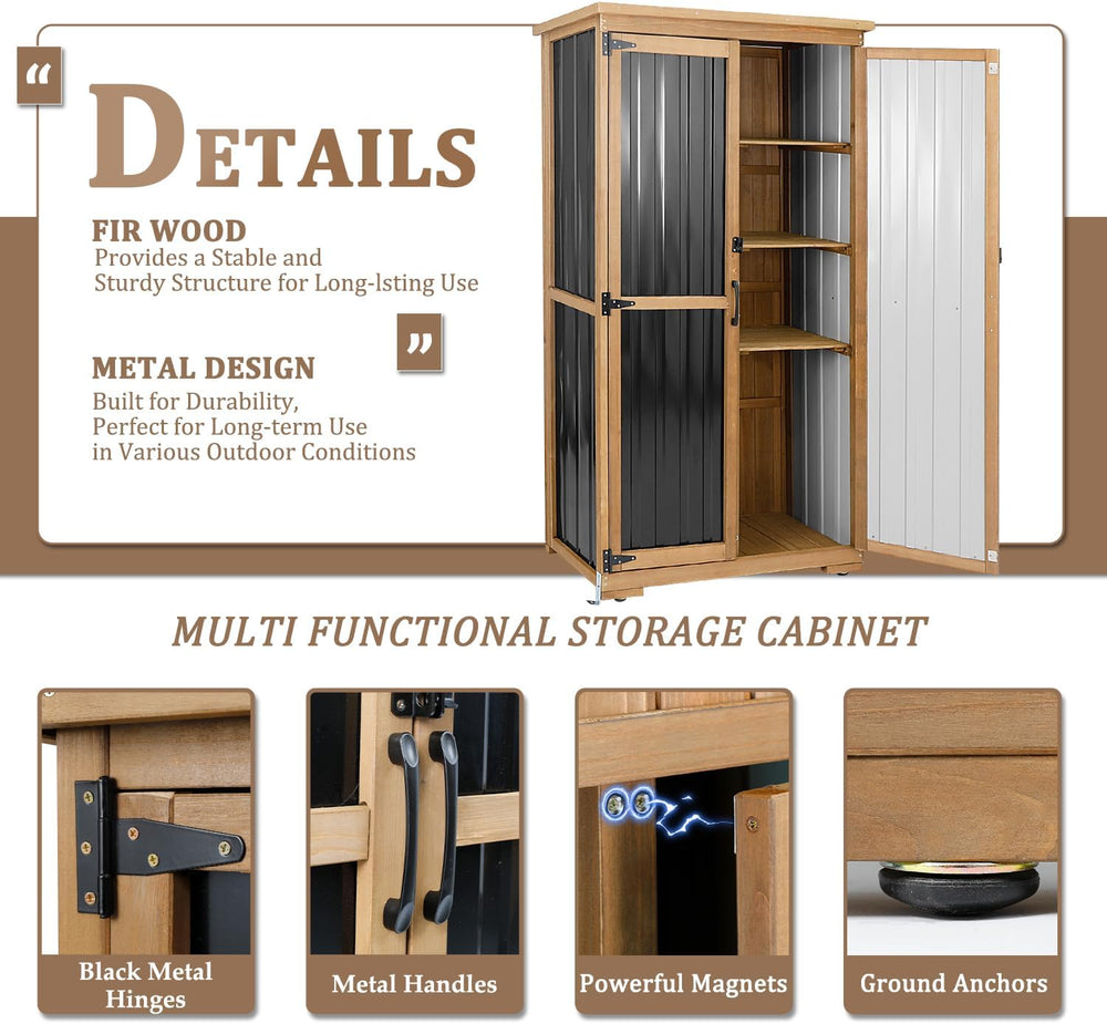 Outdoor Storage Cabinet, Wood & Metal Storage Shed with Weather-Resistant...