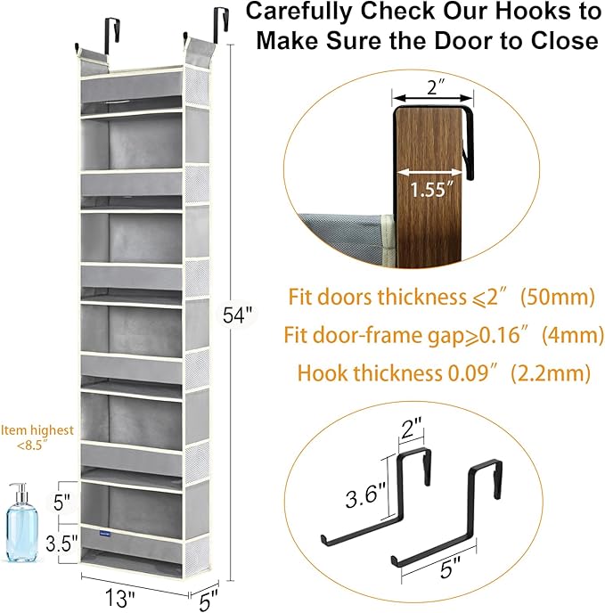 Over The Door Organizer 6-Shelves and 12 Side Pockets, Over The Door Storage - Image 2