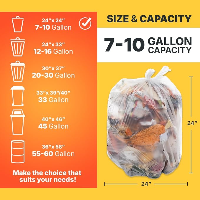 7-10 Gallon Trash Bags, 8 Micron High Density Garbage Can Liners Bulk, Natural - Image 2