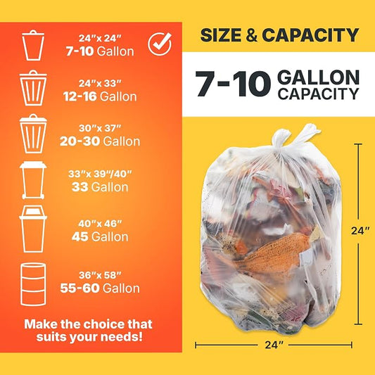 7-10 Gallon Trash Bags, 8 Micron High Density Garbage Can Liners Bulk, Natural - Image 2