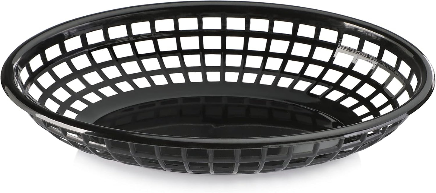 New Star Foodservice Fast Food Baskets, 9 1/4 x 6 Inch Oval, Set of 12, Black