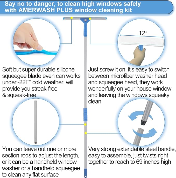 Window Squeegee Washing Kit for High Window, Shower Glass Door, Mirror Cleaning - Image 5