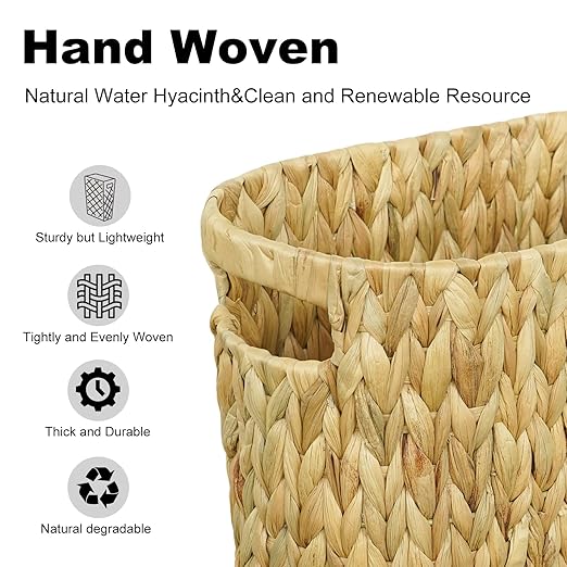 Wicker Trash Can, Bathroom Trash Can, Water Hyacinth Wicker Waste Basket - Image 5