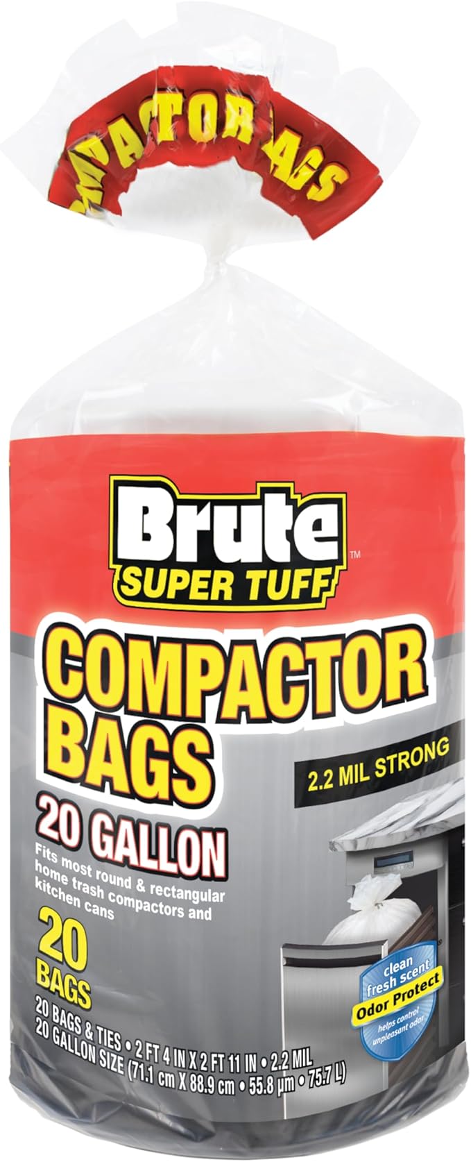 Heavy Duty Kitchen Compactor Bags, Twist Tie Closure, Clean Fresh Scent by Brute+Super+Tuff