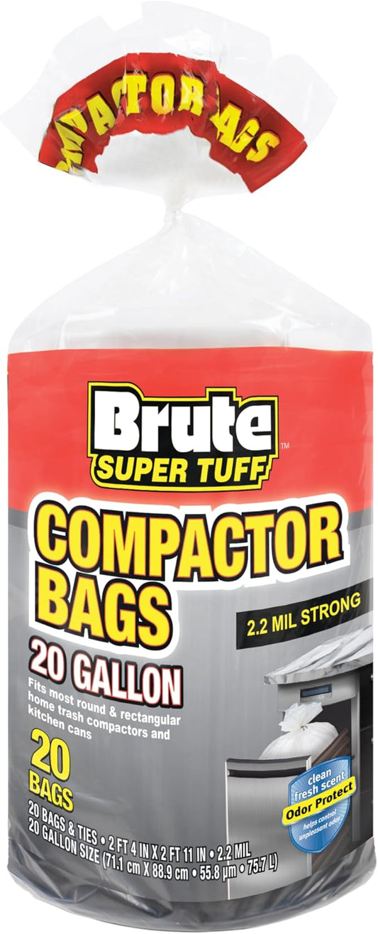 Heavy Duty Kitchen Compactor Bags, Twist Tie Closure, Clean Fresh Scent by Brute+Super+Tuff