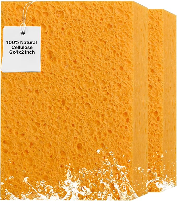 2 PCS Large Natural Cellulose Sponges 6x4x2 Inch by MtJun