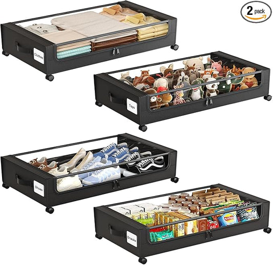 Under Bed Storage with Wheels, Under Bed Storage Containers with Clear Lids by Gofujuco
