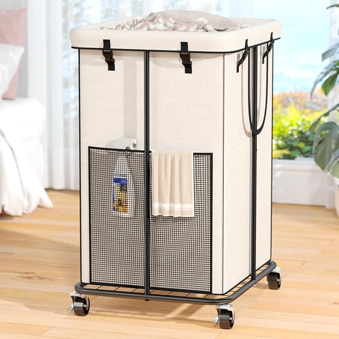 150L Laundry Hamper with Wheels, Rolling Laundry Basket with Metal Frame and by OLLDIDE