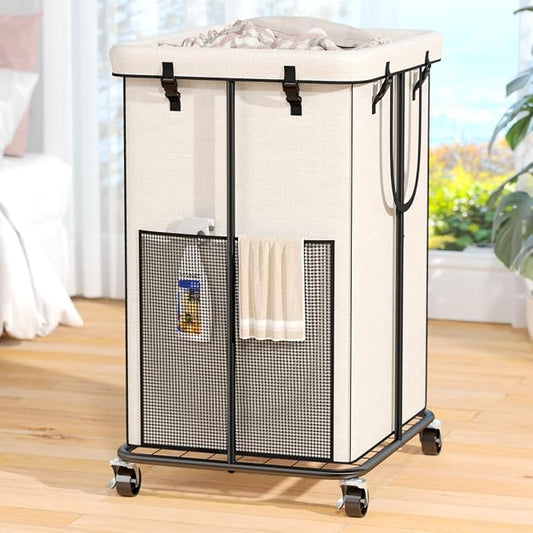 150L Laundry Hamper with Wheels, Rolling Laundry Basket with Metal Frame and by OLLDIDE