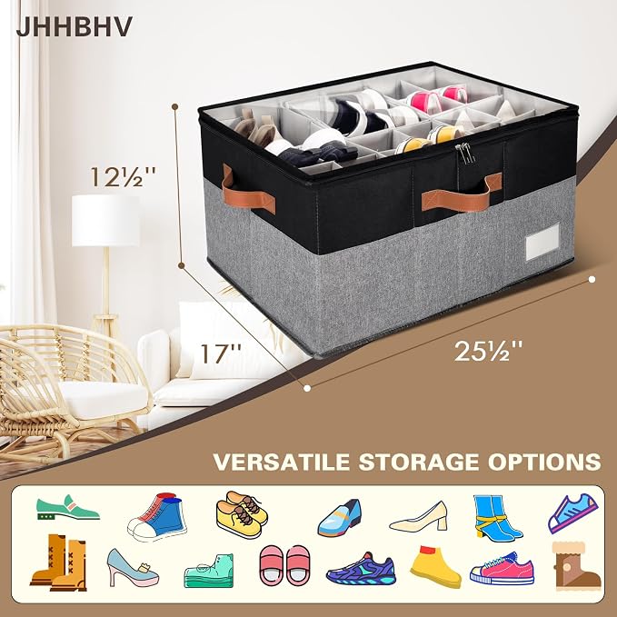 2 Pack Shoe Organizer for Closet, Adjustable Shoe Box Storage Containers - Image 6
