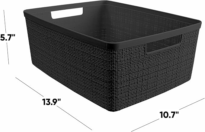 Curver Set of 6 Jute Medium Decorative Plastic Organization and Storage Baskets - Image 3