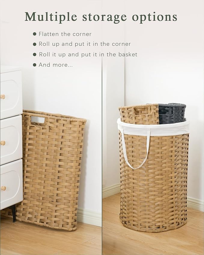 Laundry Hamper with Lid Wicker Laundry Hamper Round 26.5 Gal Laundry Basket - Image 5