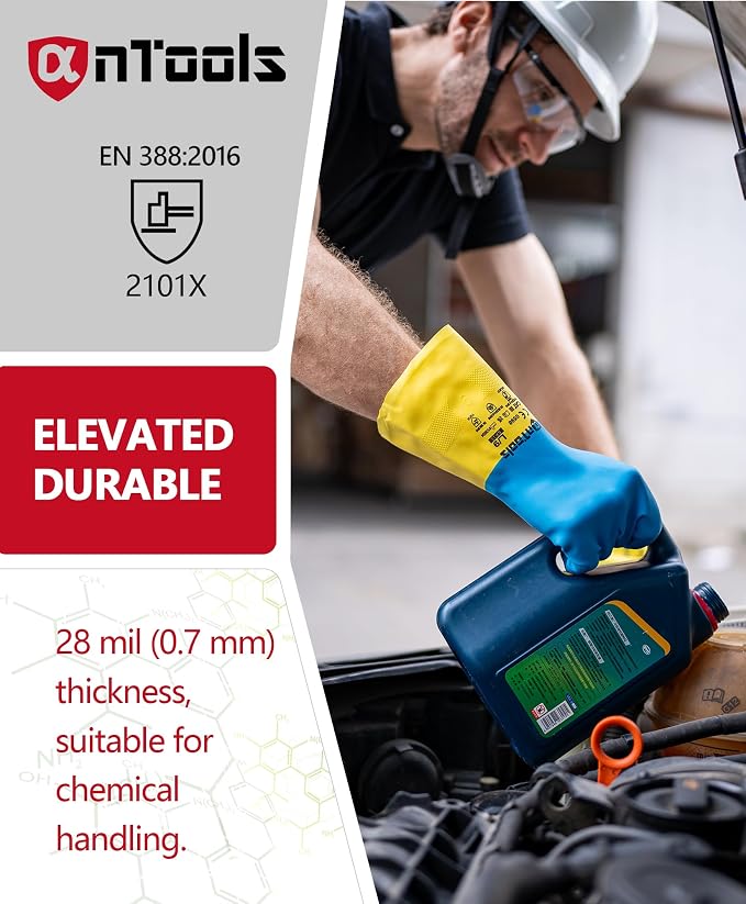 2 Pairs Neoprene and Rubber Blend Heavy-Duty Chemical Gloves, Protective - Image 4