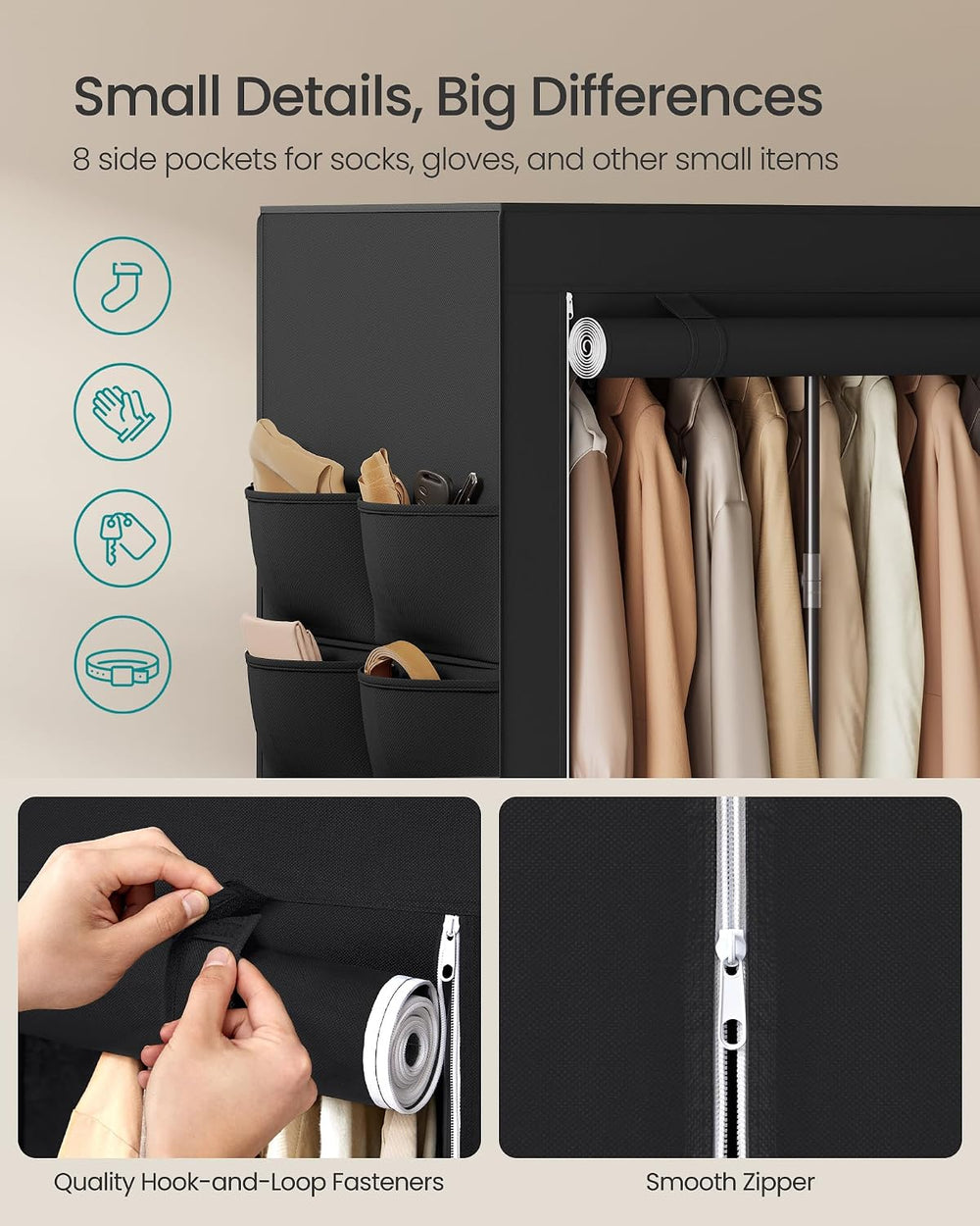 SONGMICS Portable Closet, Fabric Wardrobe, Clothes Rack with Shelves