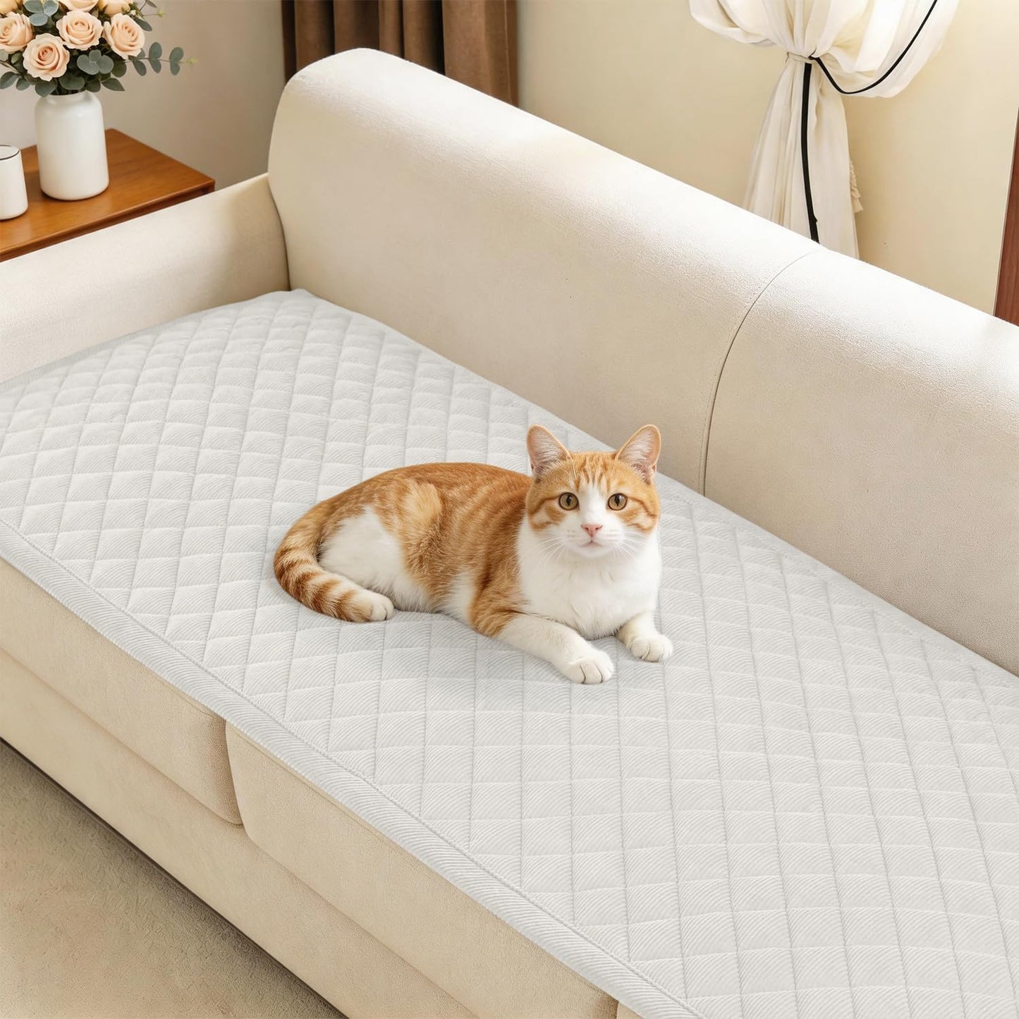 ALIECOM Waterproof Couch Covers for Dogs Sofa Cover Washable Non Slip Couch Covers for 3 Cushion Sofa Pet Friendly Soft Fuzzy Thick Sofa Slipcovers Furniture Protector (Ivory White, 27.5x82.6in)
