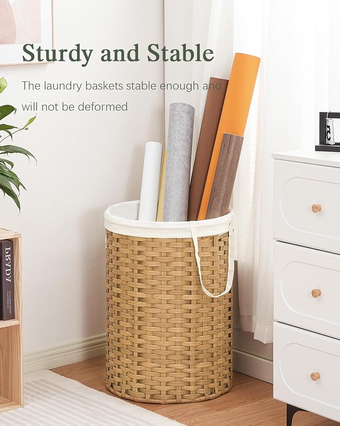 Laundry Basket Round Rattan Laundry Hamper 29.1 Gal Handwoven Large Wicker - Image 7