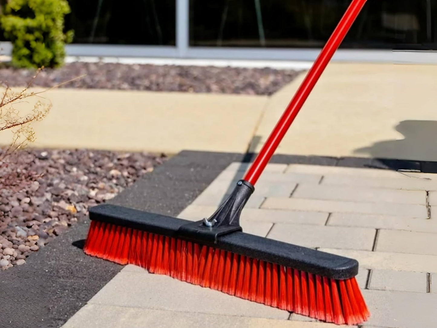 24" Heavy-Duty Push Brooms, Multi-Surface Rough Sweep Broom with Clamp & Bolt Handle, 3" Recycled PET Bristles for Concrete, Garage & Driveway