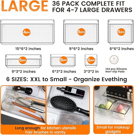 Criusia 36 Pack Large Clear Plastic Drawer Organizer Bins - Image 2