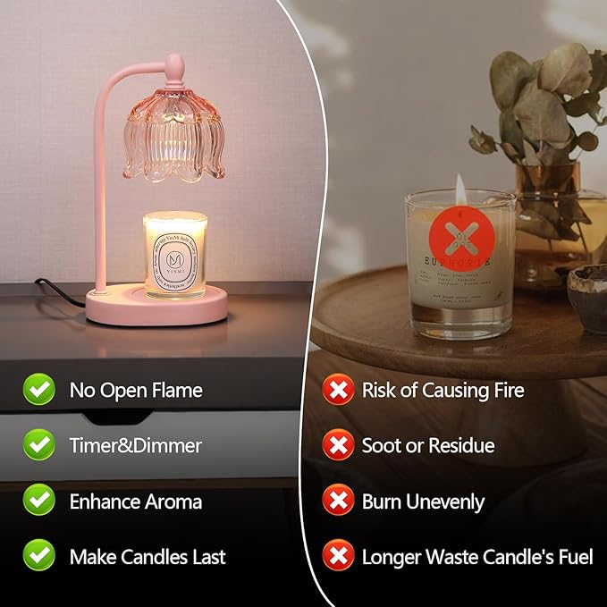 Pink Candle Warmer Lamp with Timer and Dimmer, Mother's Day Gifts - Image 3