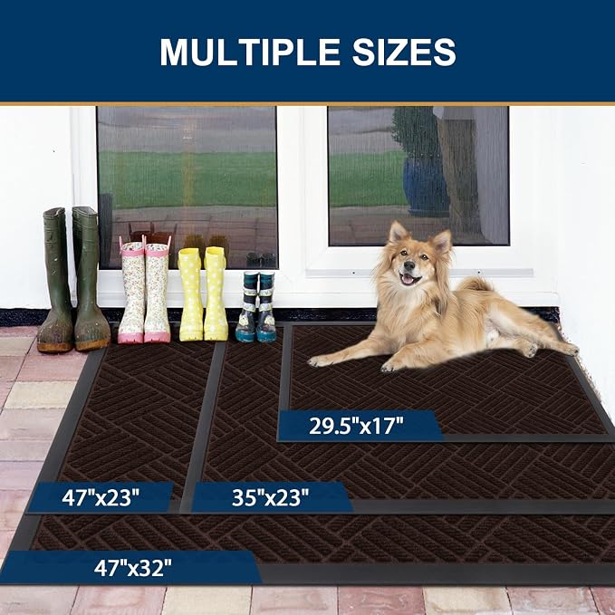 Smiry Front Door Mat Outside Entrance, Heavy Duty Outdoor Indoor Natural Rubber - Image 2
