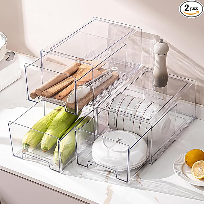 PeJeyiee Clear Stackable Refrigerator Organizers and Storage Drawers by Unknown