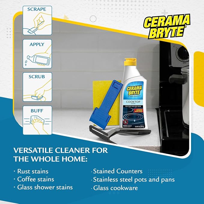 Cerama Bryte Glass Cooktop and Stove Top Cleaner Combo Kit - Image 3