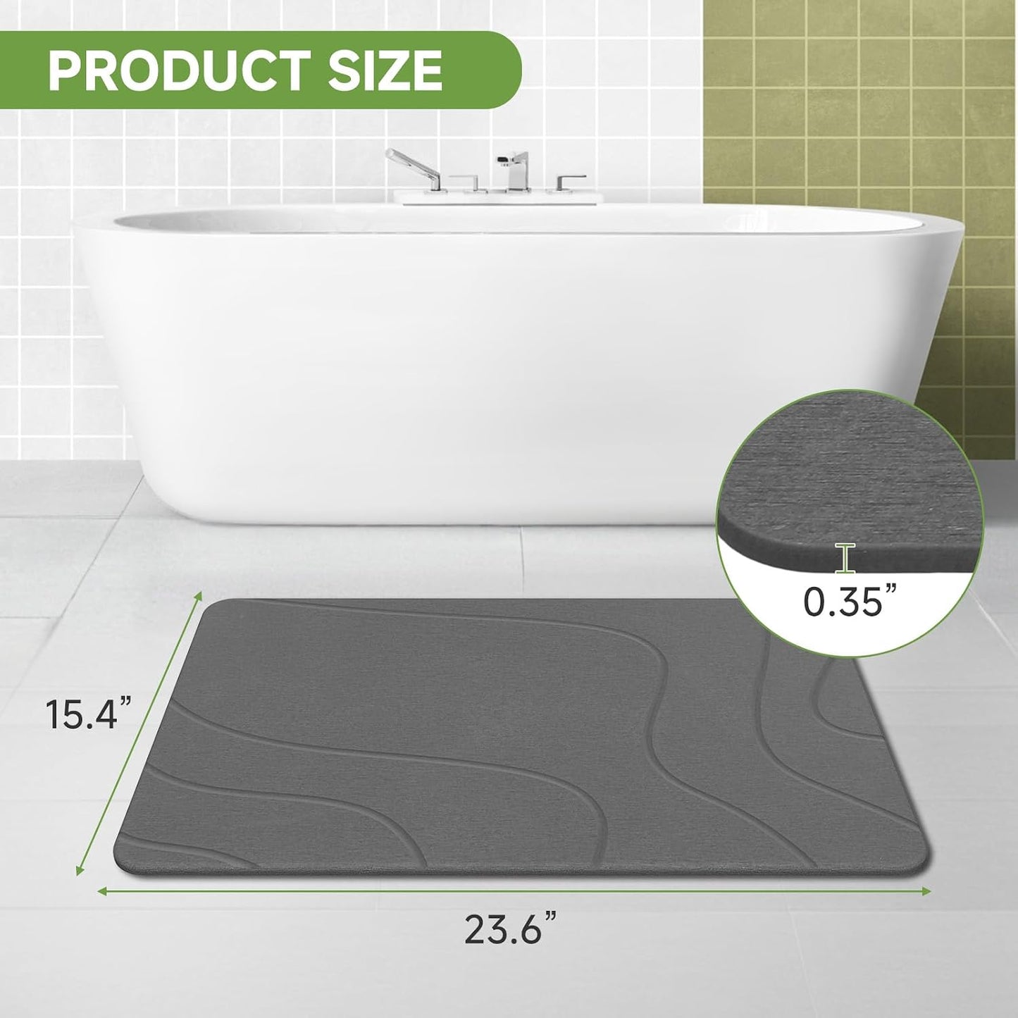 2 Pack Stone Bath Mat, Diatomaceous Earth Bath Mat, Stone Shower Mat for Bathroom, Absorbent Bath Mats, Non-Slip Barhroom Floor Mat, Quick Dry, Easy to Clean, 23.6 x 15.4